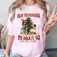 Humorous Holiday Graphic Tee, Humorous Deck the Halls Christmas Shirt, Retro Xmas T-Shirt, Festive Christmas T-Shirt