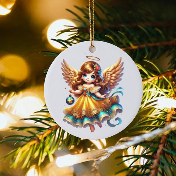 Whimsical Holiday Tree Ornament, Adorable Angel Christmas Ornament, Glossy Ceramic Angel Keepsake Ornament, Winter Decor, Ang