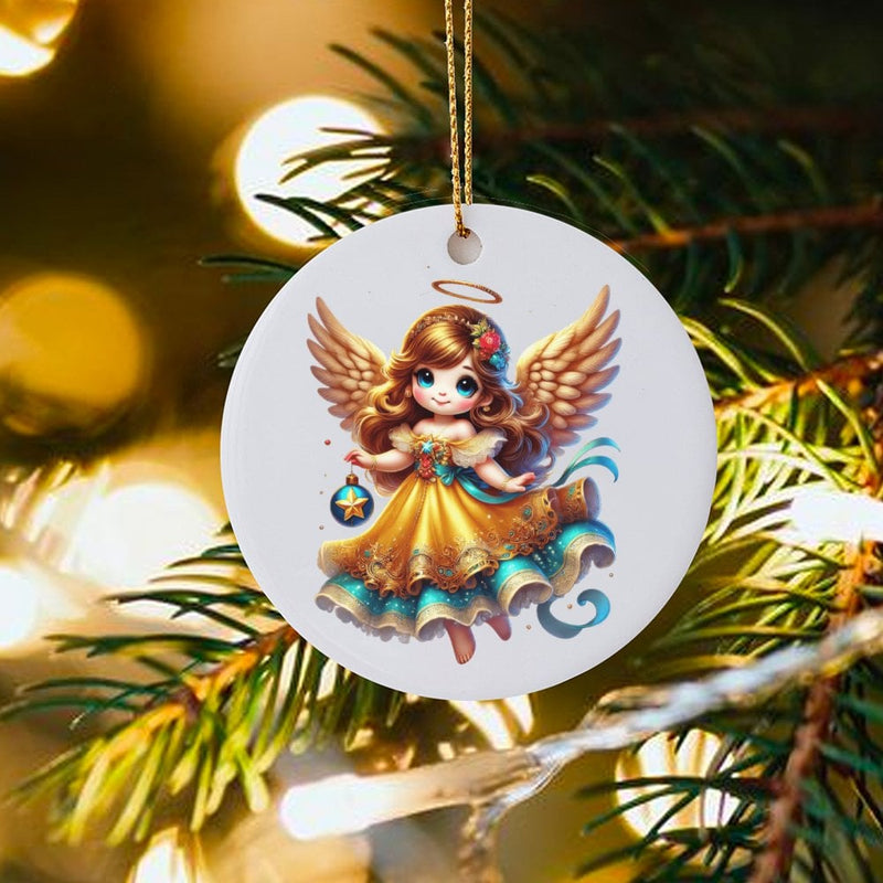 Whimsical Holiday Tree Ornament, Adorable Angel Christmas Ornament, Glossy Ceramic Angel Keepsake Ornament, Winter Decor, Angel Collector Present