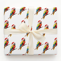 Macaw Tropical Holiday Gift Wrap, Santa Hat Parrot Christmas Wrapping Paper, Adorable Bird Watercolor Wrapping Paper, Xmas Present Wrap