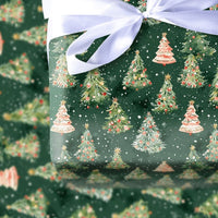 Forest Tree Holiday Gift Wrap, Watercolor Christmas Tree Wrapping Paper, Snowy Winter Wrapping Paper, Festive Xmas Gift Wrap Paper