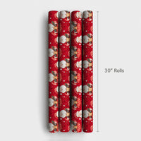 Red Cocoa Santa Claus Gift Wrap, Adorable Santa Christmas Wrapping Paper, Snowflake Holiday Wrapping Paper, Retro Xmas Gift Wrapping Paper Roll