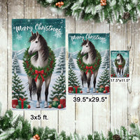 Winter Wreath Equestrian Yard Flag, Horse Merry Christmas Garden Flag, Holiday Farmhouse Lawn Banner, Horse Lover Outdoor Decor