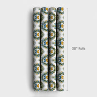 Floral Wreath Damask Gift Wrap, Golden Bells Christmas Wrapping Paper, Elegant Holiday Wrapping Paper, Traditional Seasonal Present Wrap