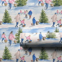 Snowy Holiday Scene Gift Wrap, Christmas Tree Farm Wrapping Paper, Watercolor Christmas Wrapping Paper, Nostalgic Winter Gift Wrap Roll