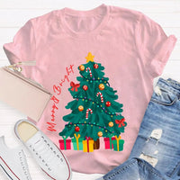 Retro Festive Holiday Graphic Tee, Merry and Bright Christmas Tree T-Shirt, Adorable Xmas Tree Shirt, Winter Holiday Present