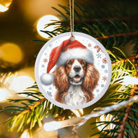 Santa Hat Dog Christmas Ornament, Cavalier King Charles Spaniel Ornament, Puppy Ceramic Ornament, Pet Lover Holiday Tree Keepsake Present