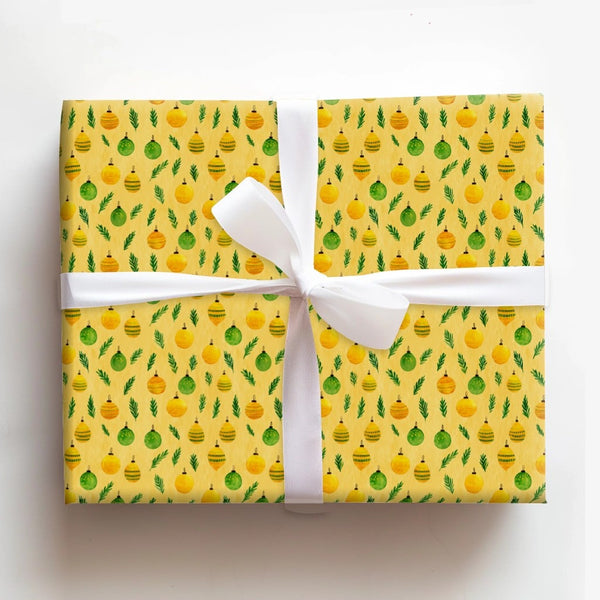 Holiday Pine Sprigs Gift Wrap, Watercolor Christmas Ornaments Wrapping Paper, Festive Xmas Wrapping Paper, Winter Botanical G