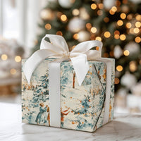 Snowy Town Christmas Wrapping Paper, Vintage Winter Village Wrapping Paper, Watercolor Holiday Gift Wrap, Festive Tree Decorating Gift Wrap