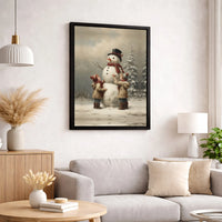 Children Building Snowman Winter Canvas, Vintage Snowman Canvas Wall Art Print, Christmas Holiday Canvas Poster, Digital Download