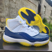 High Top Sneakers, Blue White Yellow Colorway, Lace Up Design, Casual Gift for Sneaker Fans