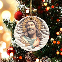 Sunburst Halo Ceramic Ornament, Jesus Christ Christmas Ornament, 3D Relief Style Religious Decor, Christian Tree Keepsake Present
