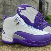 High Top Sneakers, White Purple Colorway, Lace Up Design, Casual Gift for Sneaker Fans
