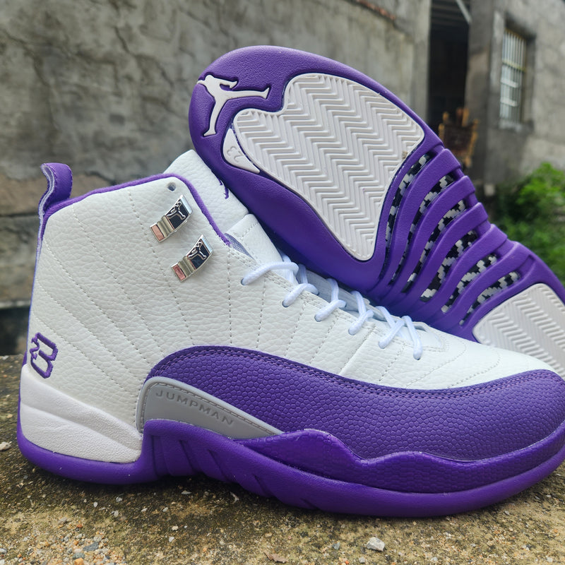 High Top Sneakers, White Purple Colorway, Lace Up Design, Casual Gift for Sneaker Fans