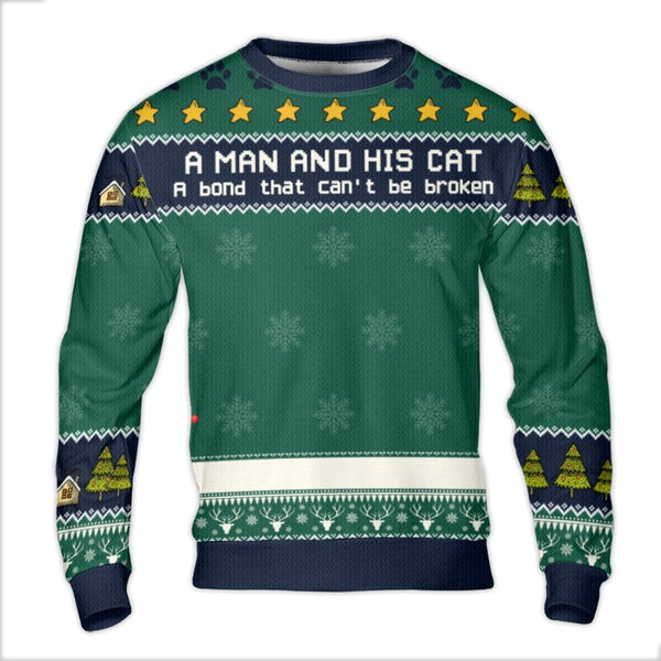 Humorous Cat Dad Christmas Sweater, A Man and His Cat Ugly Sweater, Adorable Cat Lover Holiday Sweatshirt, Xmas Pet Pullover,