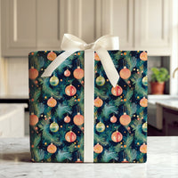 Pine Branch Holiday Gift Wrap, Watercolor Ornament Christmas Wrapping Paper, Dark Green Xmas Wrapping Paper, Festive Winter Gift Wrap Roll