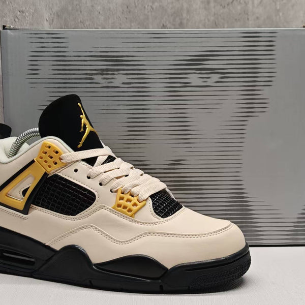 Mid Top Sneakers, Beige Black Yellow Colorway, Lace Up Design, Casual Gift for Sneaker Fans