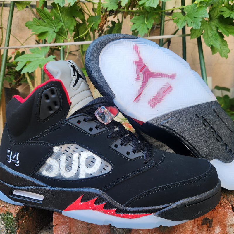 High Top Sneakers, Black Red Colorway, Lace Up Design, Casual Gift for Sneaker Fans
