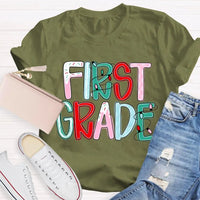 Custom Holiday Font 1st Grade Tee, Personalized First Grade Christmas Shirt, Teacher Student Xmas T-Shirt, Christmas Grade Shirt
