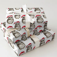 Santa Hat Birds Watercolor Gift Wrap, Christmas Owl Wrapping Paper, Adorable Festive Animal Wrapping Paper, Winter Holiday Xmas Present Supplies