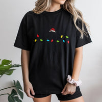 Minimalist Holiday Santa Hat Graphic Tee, Christmas Light T-Shirt, Humorous Festive Winter Lights Shirt, Merry Christmas Party Tee