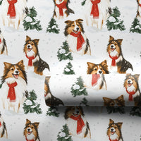 Sheltie Dog Gift Wrap Roll, Shetland Sheepdog Christmas Wrapping Paper, Winter Holiday Wrapping Paper, Adorable Puppy Christmas Gift Wrap