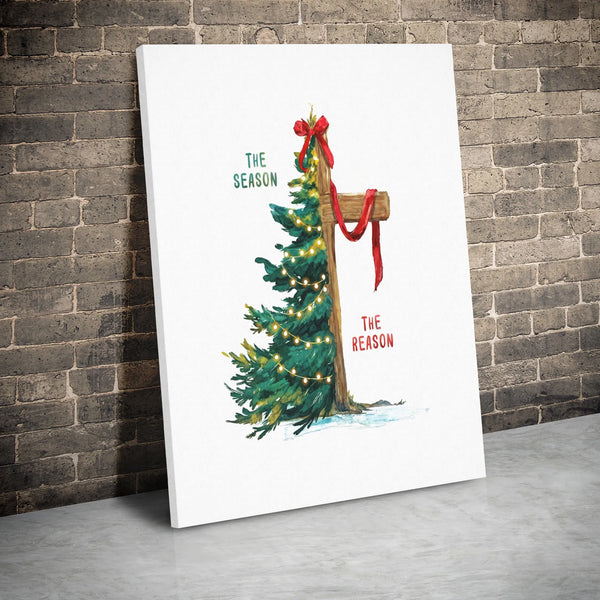 Christmas Cross Canvas Print, The Reason for the Season Canvas Art, Religious Scripture Wall Art, Holiday Faith Decor, Christ