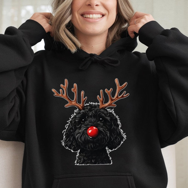 Reindeer Antlers Doodle Sweatshirt, Goldendoodle Christmas Hoodie, Humorous Dog Mom Holiday Hoodie, Winter Dog Lover Present Pullover