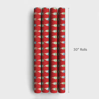 Watercolor Scandinavian Gift Wrap Roll, Red Christmas Gnome Wrapping Paper, Whimsical Holiday Present Paper, Nordic Winter Gift Wrapping