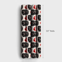 Santa Hat Dog Gift Wrap, Black Pomeranian Christmas Wrapping Paper, Festive Puppy Xmas Wrapping Paper, Dog Lover Holiday Gift Wrapping Paper