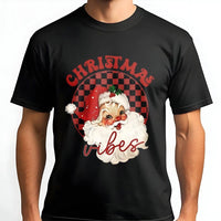 Retro Santa Buffalo Plaid Shirt, Christmas Vibes T-Shirt, Vintage Holiday Graphic Tee, Festive Buffalo Plaid Christmas Tee Present