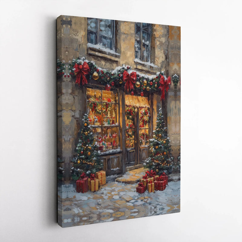 Impressionist Winter Street Canvas Art, Christmas Toy Shop Canvas Print, Festive Holiday Wall Art, Comfy Xmas Scene Canvas Decor, Winter Present