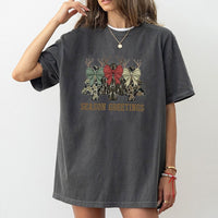 Rustic Reindeer Bow Holiday Tee, Camo Christmas Tree T-Shirt, Camouflage Hunting Country Christmas T-Shirt, Winter Outdoors Woman Present