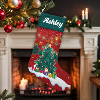 Custom Name Holiday Stocking, Personalized Santa Christmas Stocking, Christmas Tree Mantle Decor, Velboa Velvet Stocking, Family Xmas Present