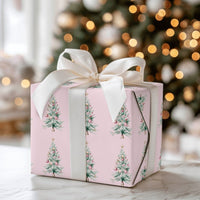 Pastel Pink Christmas Tree Gift Wrap, Watercolor Christmas Tree Wrapping Paper, Chic Holiday Wrapping Paper, Retro Xmas Tree Wrapping Paper