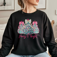 Leopard Print Tree Sweatshirt, Merry and Bright Christmas Sweatshirt, Colorful Holiday Crewneck, Festive Winter Pullover, Xmas Present for Her