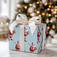 Sports Holiday Gift Wrap, Baseball Santa Christmas Wrapping Paper, Batter Santa Claus Gift Wrapping Paper, Baseball Fan Holiday Present Wrap