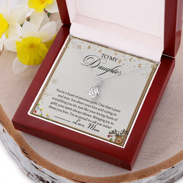 14k White Gold CZ Ribbon Pendant Necklace, To My Daughter Ribbon Necklace, Mom to Daughter Necklace, Christmas Birthday Jewel