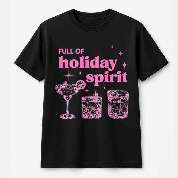 Pink Christmas Cocktail T-Shirt, Full of Holiday Spirit Shirt, Adorable Holiday Drinking Shirt, Retro Xmas Graphic Tee, Chris