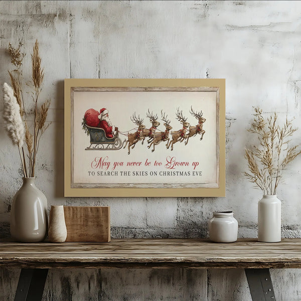 Reindeer Holiday Quote Print, Vintage Santa Claus Sleigh Canvas Wall Art, Rustic Christmas Winter Canvas Wall Decor Present