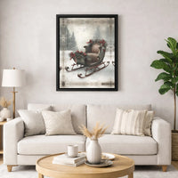 Snowy Forest Winter Landscape Wall Art, Vintage Christmas Sleigh Canvas Print, Rustic Holiday Wall Decor, Farmhouse Xmas Season Present