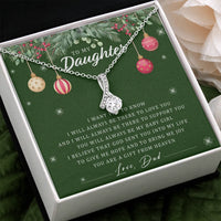 14k White Gold Stainless Steel Pendant Necklace, To My Daughter Christmas Ribbon Necklace, Message Card Holiday Present from Dad