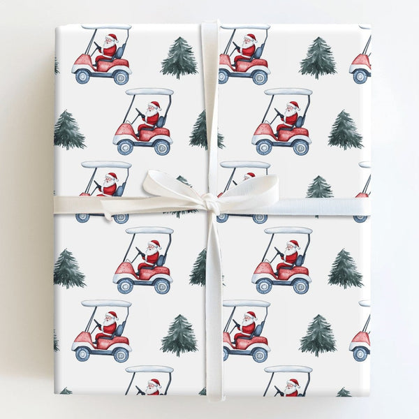 Humorous Golfer Christmas Gift Wrap, Santa Driving Golf Cart Wrapping Paper, Watercolor Golf Holiday Wrapping Paper, Winter P
