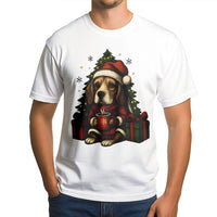 Adorable Puppy in Santa Hat Shirt, Beagle Christmas T-Shirt, Festive Dog Lover Holiday Graphic Tee, Xmas Pet Apparel Present for Women Men