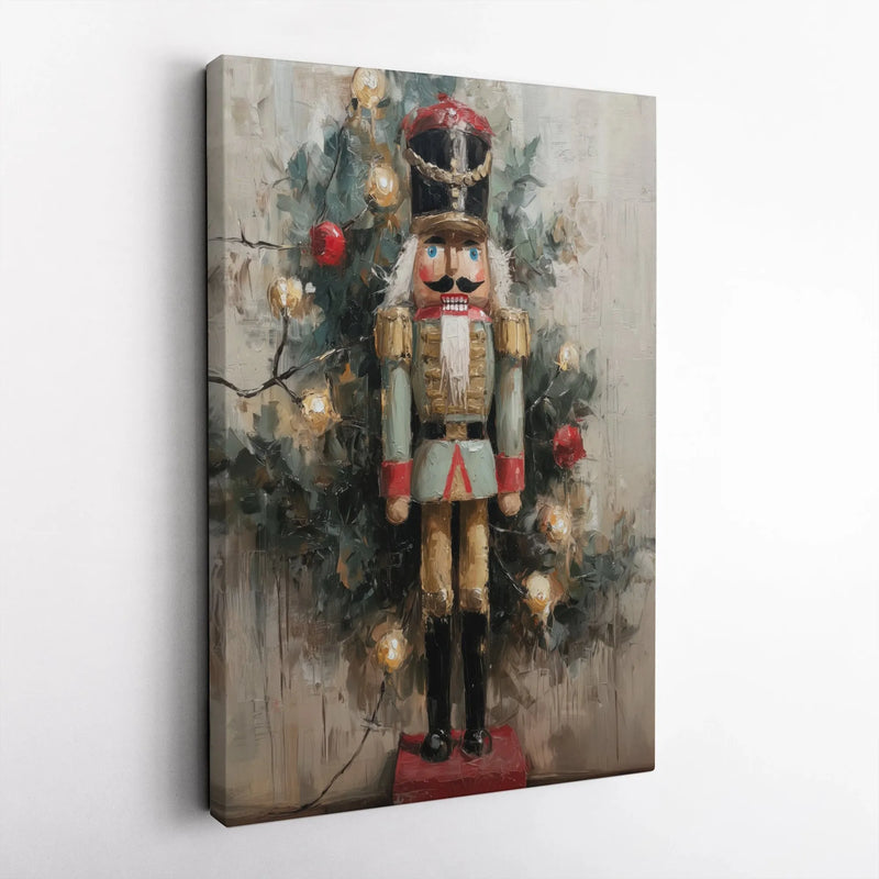 Christmas Tree Wall Art Canvas, Nutcracker Soldier Canvas Print, Impressionist Holiday Canvas Art, Festive Winter Wall Decor, Xmas Home Present