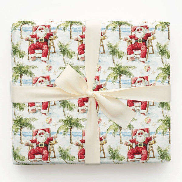 Tropical Christmas Gift Wrap, Beach Vacation Santa Wrapping Paper, Relaxing Santa Holiday Wrapping Paper, Ocean Summer Wrappi