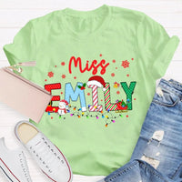 Custom Snowflake Holiday T-Shirt, Personalized Christmas Lights Teacher Shirt, Festive Classroom Graphic Tee, Teacher Xmas Present