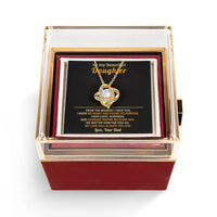 CZ Crystal Love Knot Pendant, Daughter Love Knot Necklace, Gold Finish Love Knot Necklace, Daughter Christmas Present, Rose Box Keepsake Present