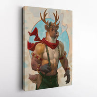 Muscular Christmas Fantasy Canvas Print, Anthropomorphic Reindeer Canvas Wall Art, Unique Holiday Art Print, Winter Season Wall Decor Present