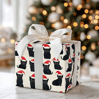 Festive Santa Hat Kitten Gift Wrap, Black Cat Christmas Wrapping Paper, Adorable Holiday Kitty Pattern Wrapping Paper, Cat Lover Gift Wrap Roll